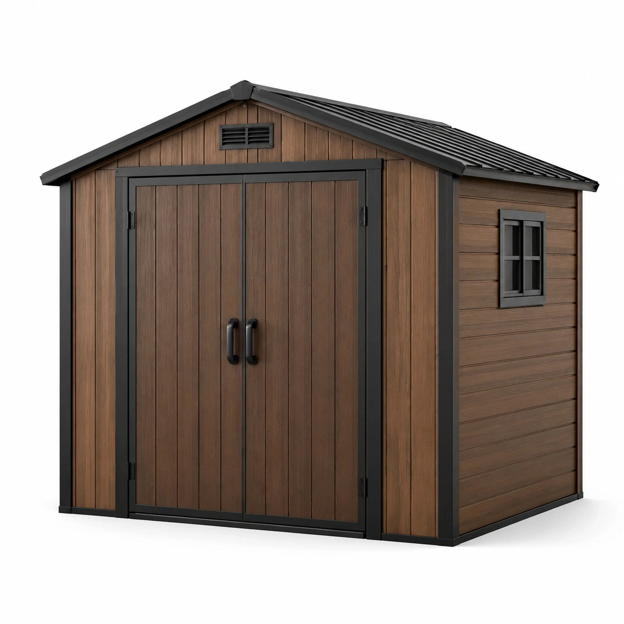 Abri de jardin en bois et métal marron avec fenêtre 200x150x214 cm