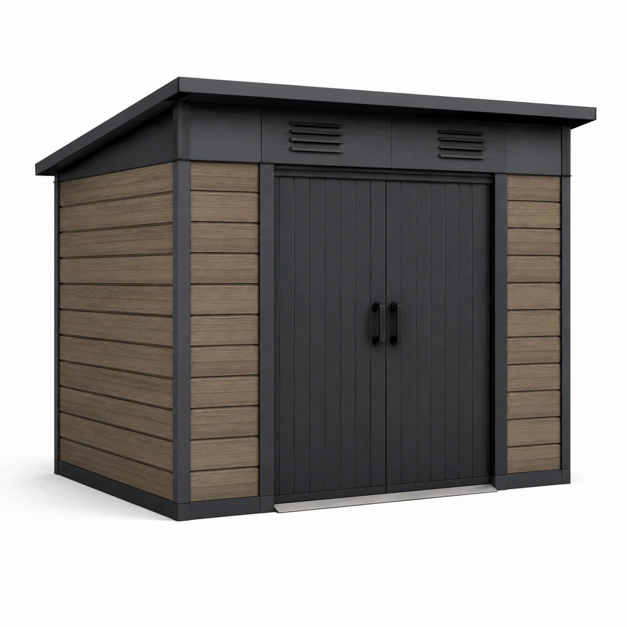 Abri de jardin en plastique noir et imitation bois avec cadre en acier 3x2 m
