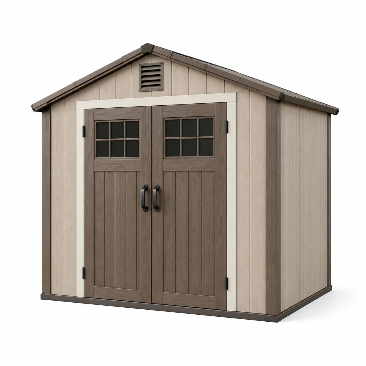 Abri de jardin en bois et résine brune et beige 250x320x260 cm