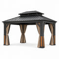 Pavillon en aluminium avec toit en acier 3x4m et rideaux en polyester beige et noir