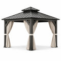 Pavillon de Jardin en Bois et Acier avec Rideaux en Polyester Écru