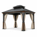 Pavillon en acier et aluminium noir avec rideaux en polyester beige 3x4m