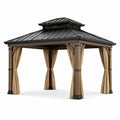 Pavillon en acier et aluminium avec rideaux en polyester beige 3x3 m