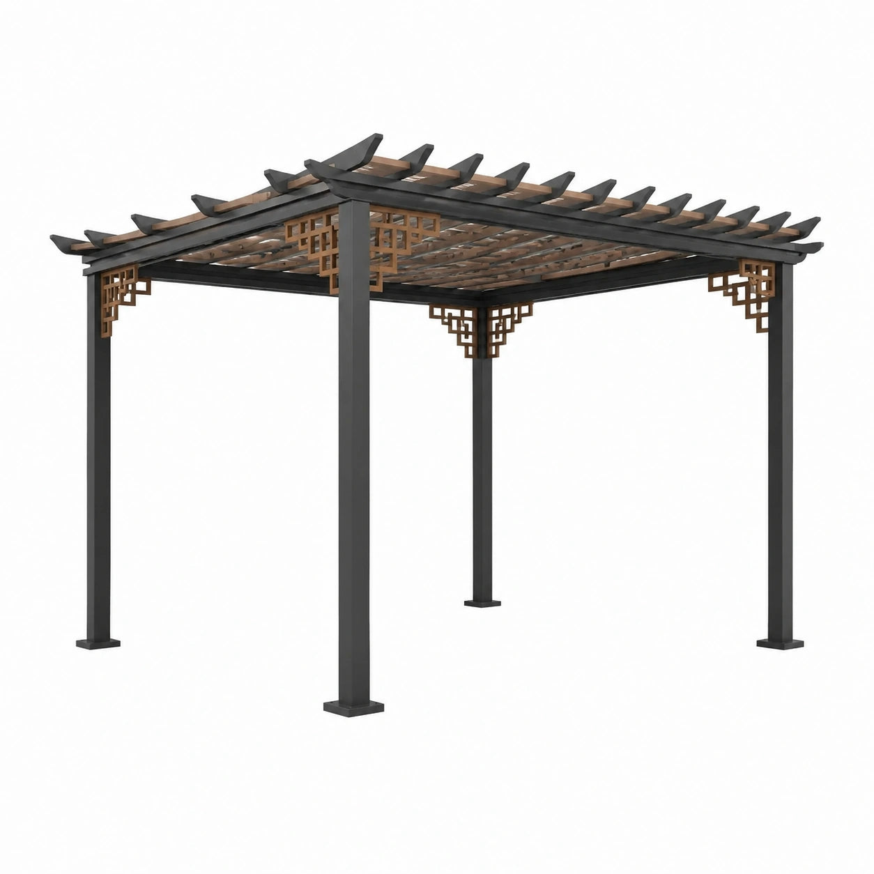 Pergola en métal noir et brun 300x400x250 cm