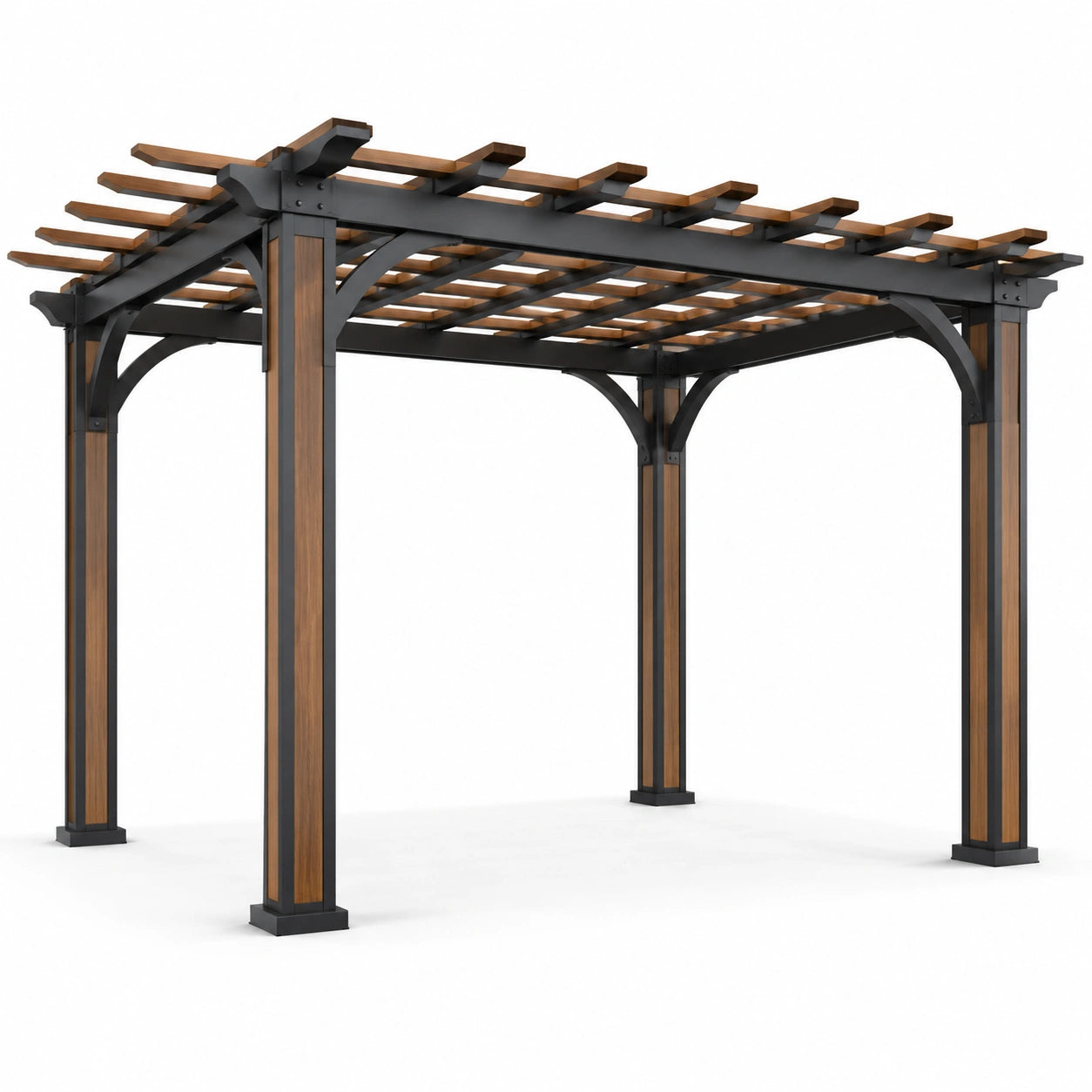 Pergola en aluminium et bois composite brun/noir 300 x 300 x 250 cm