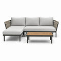 Ensemble de salon de jardin en aluminium gris clair avec table basse en teck