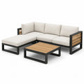 Ensemble de canapé d'angle en aluminium avec bois et coussins en lin beige