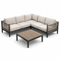 Salon de jardin en bois et aluminium avec coussins beiges