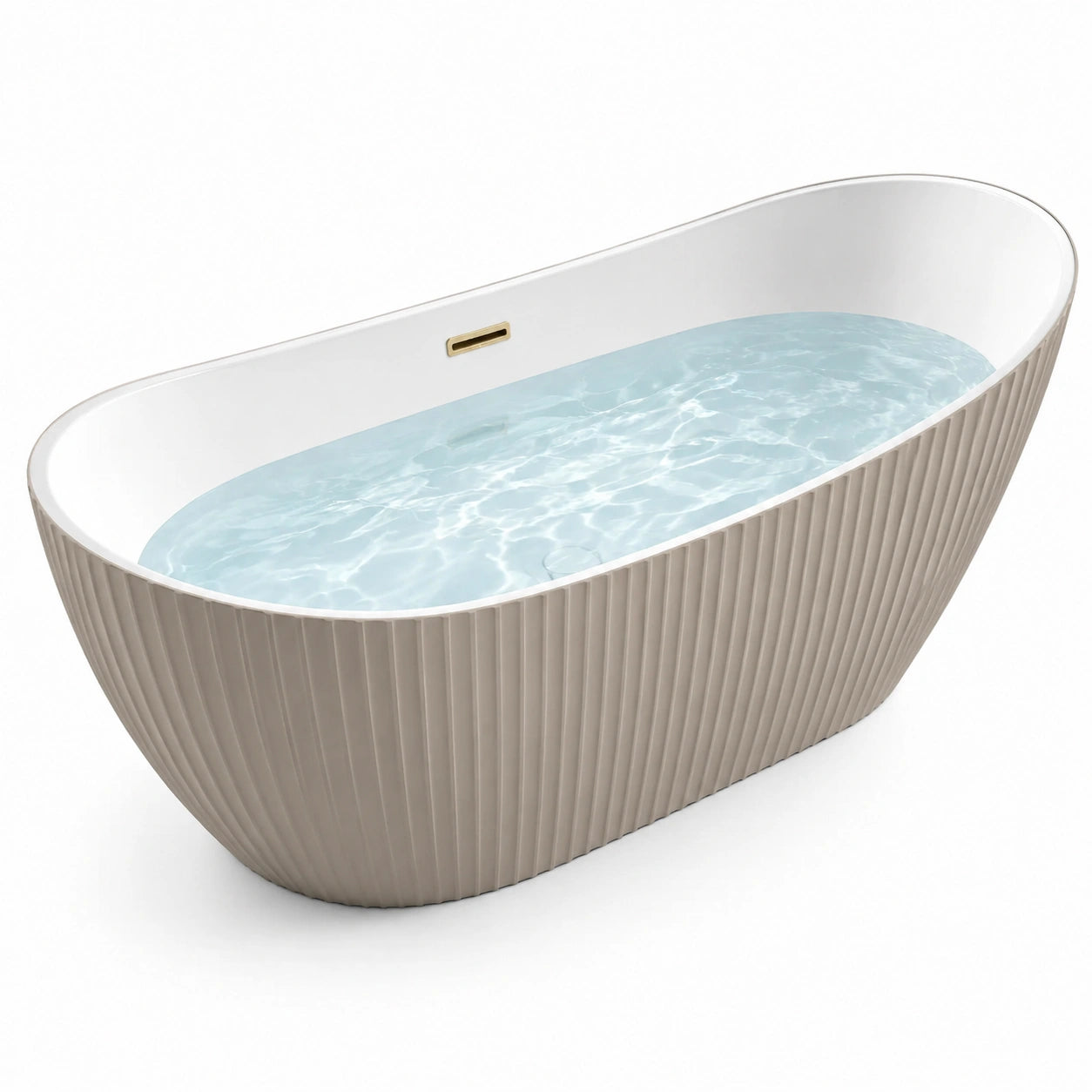 Baignoire îlot acrylique blanc et beige nervurée 170cm