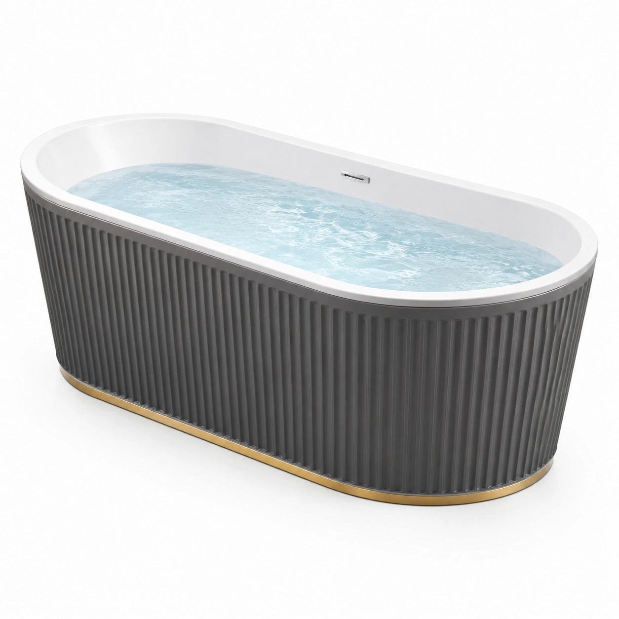 Baignoire îlot acrylique blanc/gris avec base en métal doré