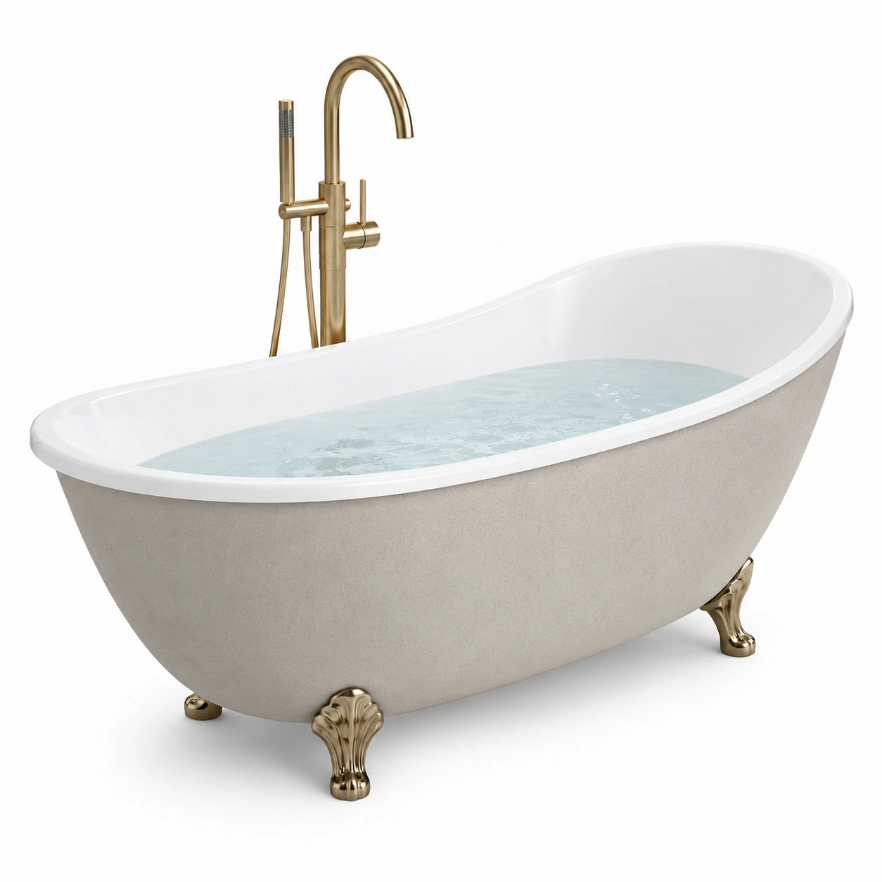 Baignoire îlot en acrylique blanc avec pieds en laiton