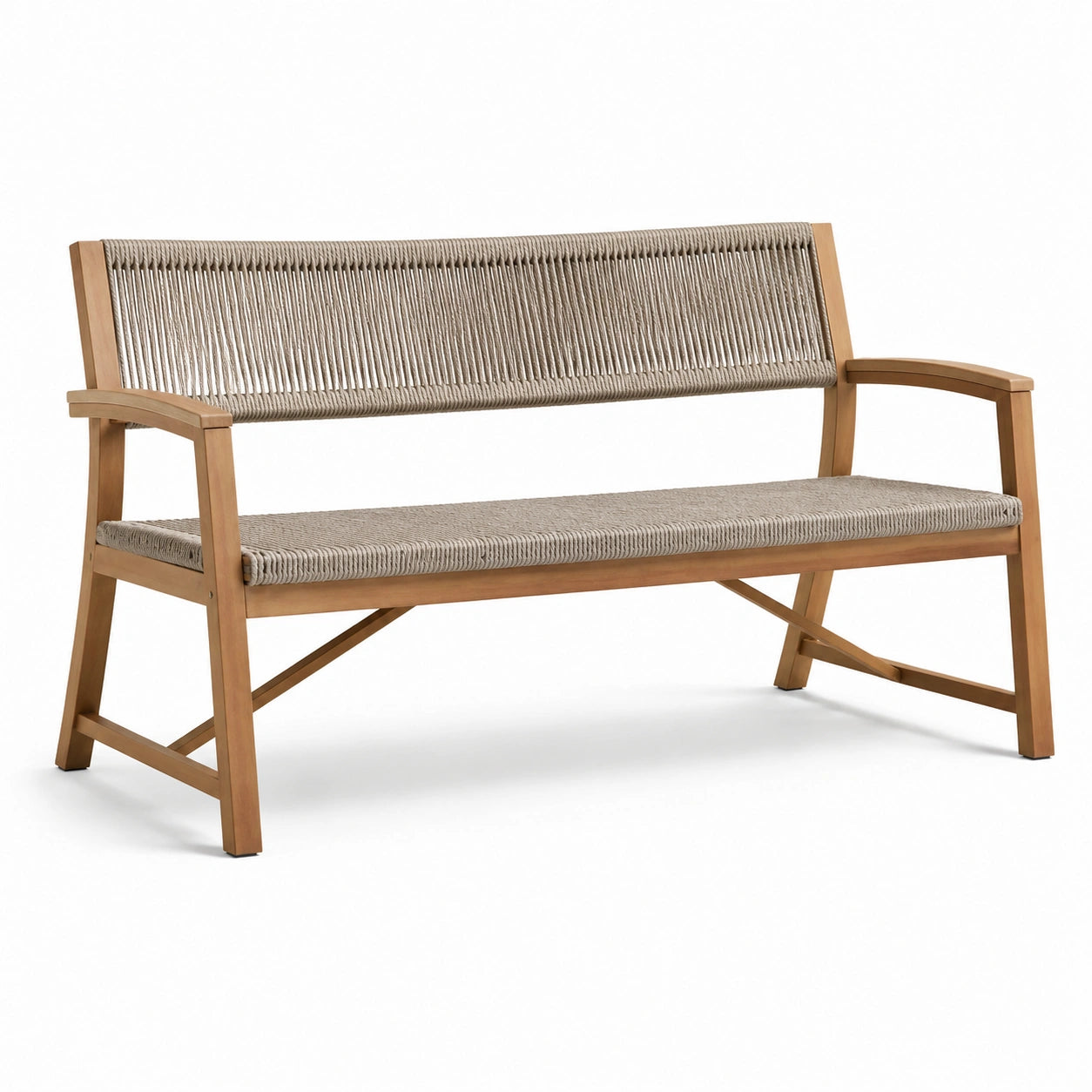 Banc en bois et corde beige