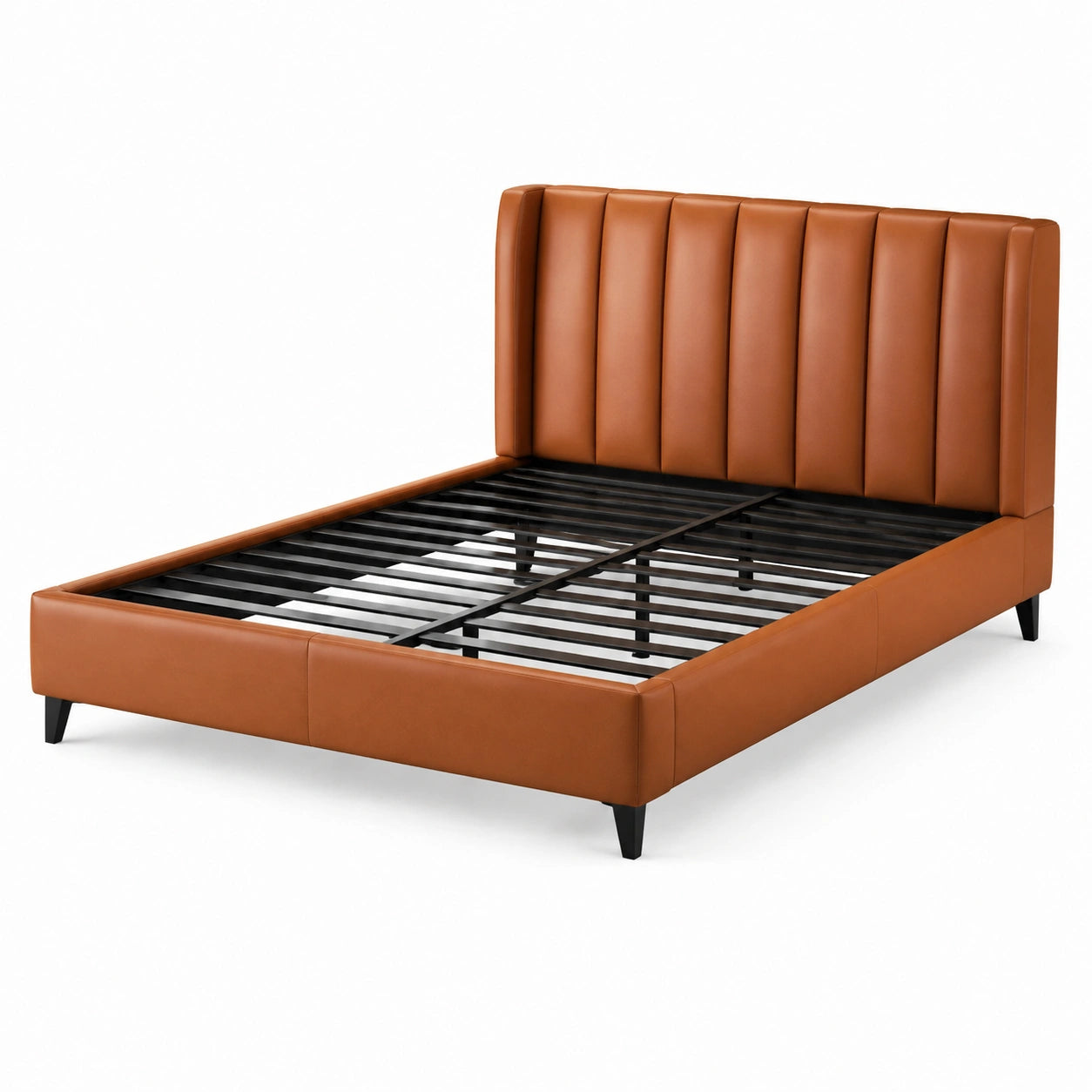 Cadre de lit double en cuir synthétique marron