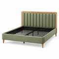 Lit double en bois et métal avec tête rembourrée en cuir synthétique vert