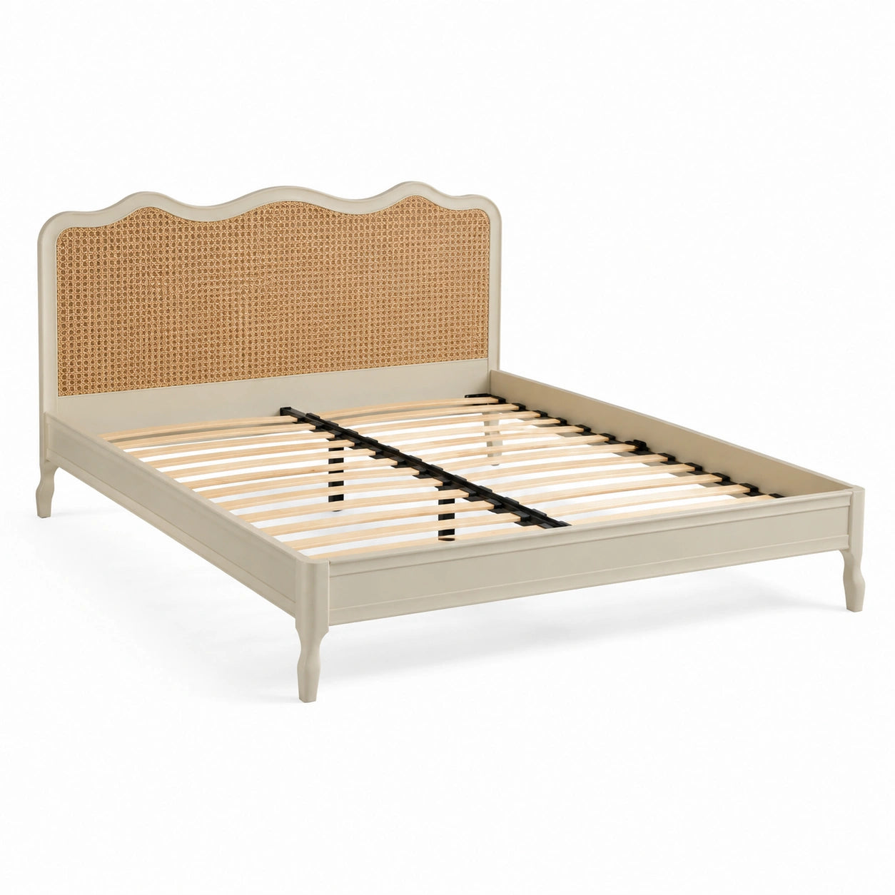 Lit double en bois et rotin beige 190x140 cm