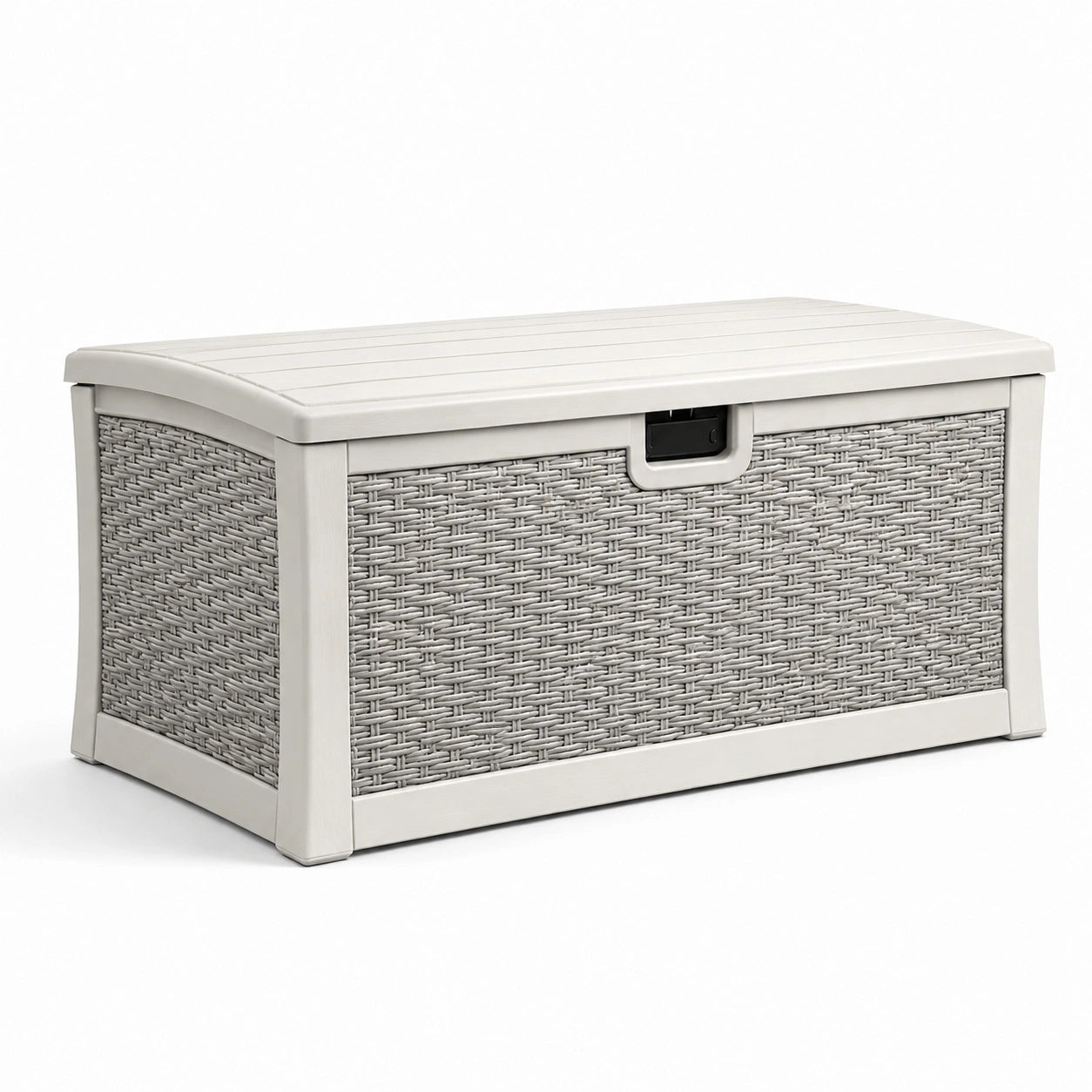Coffre de rangement en plastique effet rotin gris clair 117cm x 45cm x 57cm