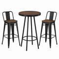 Ensemble table ronde en métal noir et bois avec tabourets