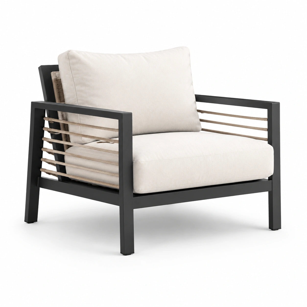 Fauteuil aluminium avec coussins en polyester beige