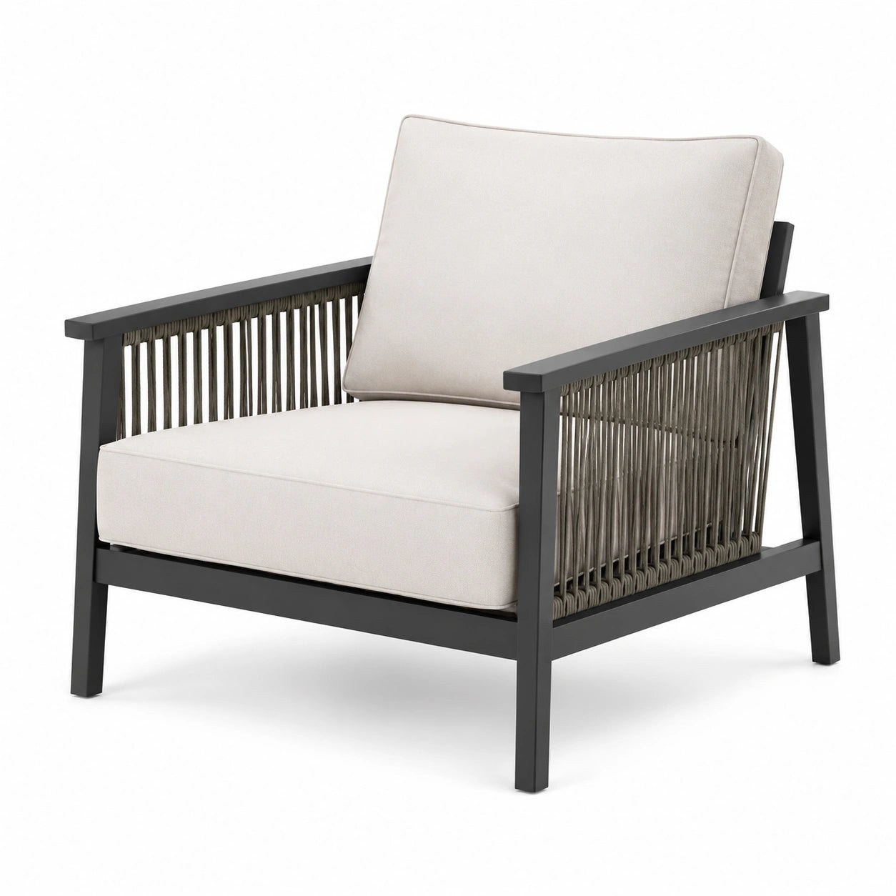 Fauteuil en aluminium et corde tressée beige