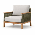 Fauteuil en teck et corde avec coussins beiges