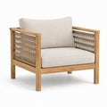 Fauteuil en bois avec corde tressée et coussins en lin beige
