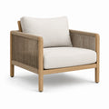 Fauteuil en corde et bois avec coussins en polyester beige