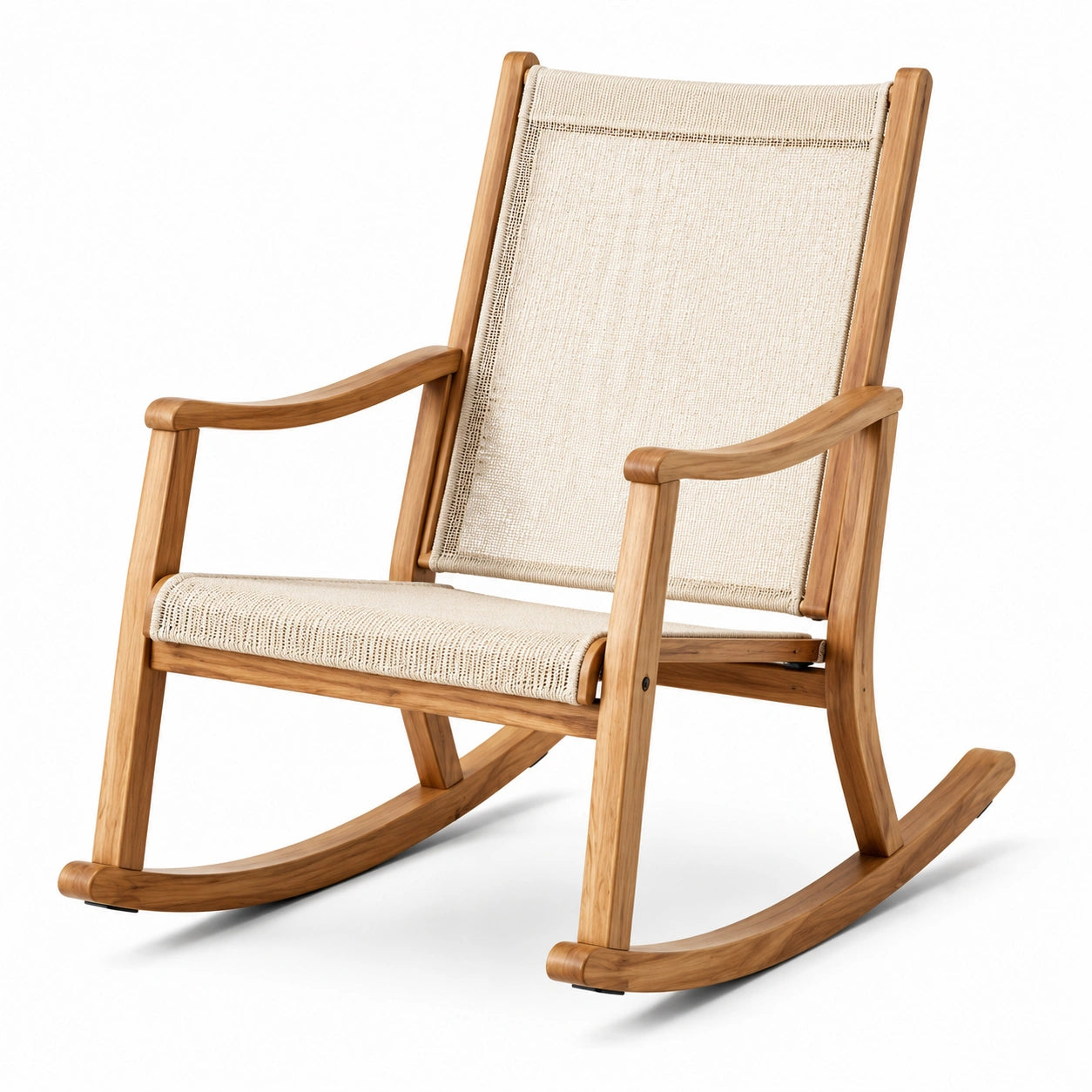 Chaise à bascule en bois et tissu beige